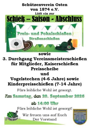 Saison-Abschluss-Schießen, © Schützenverein Osten von 1874 e.V. Saison-Abschluss-Schießen, © Schützenverein Osten von 1874 e.V.