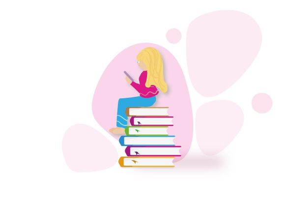 Mädchen sitzt auf Bücherstapel, © Bild von Alexandra_Koch auf Pixabay Mädchen sitzt auf Bücherstapel, © Bild von Alexandra_Koch auf Pixabay