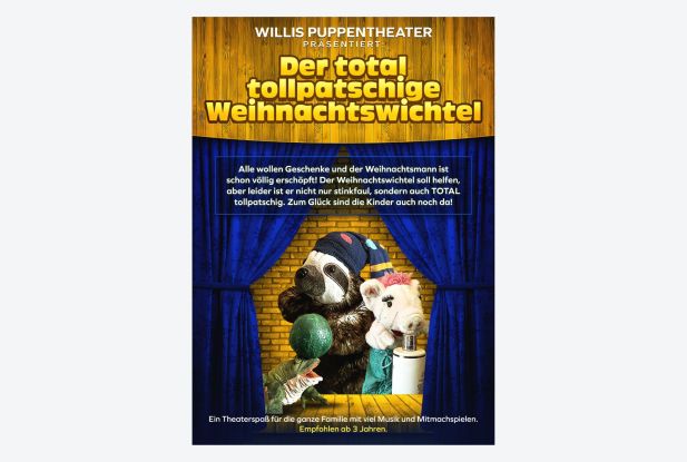Willis Puppentheater spielt "Der tollpatschige Weihnachtswichtel, © Willis Puppentheater Willis Puppentheater spielt "Der tollpatschige Weihnachtswichtel, © Willis Puppentheater