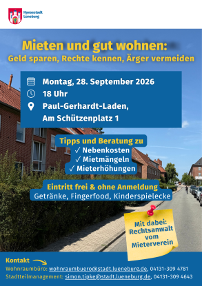 Mieten und gut wohnen: Geld sparen, Rechte kennen, Ärger vermeiden, © Hansestadt Lüneburg Mieten und gut wohnen: Geld sparen, Rechte kennen, Ärger vermeiden, © Hansestadt Lüneburg