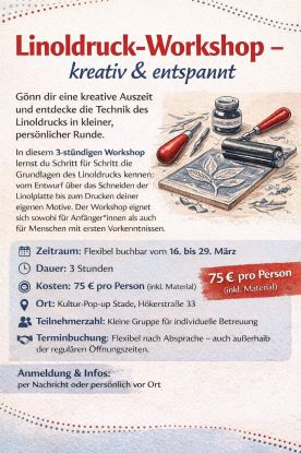 Linoldruck-Workshop, © Kultur Pop-up Stade Linoldruck-Workshop, © Kultur Pop-up Stade