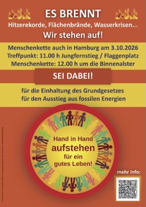 Flyer es brennt - Menschenkette am 3. Oktober - Version Hamburg, © Grafik: Adaptierte Vorlage von K. Mehl Flyer es brennt - Menschenkette am 3. Oktober - Version Hamburg, © Grafik: Adaptierte Vorlage von K. Mehl