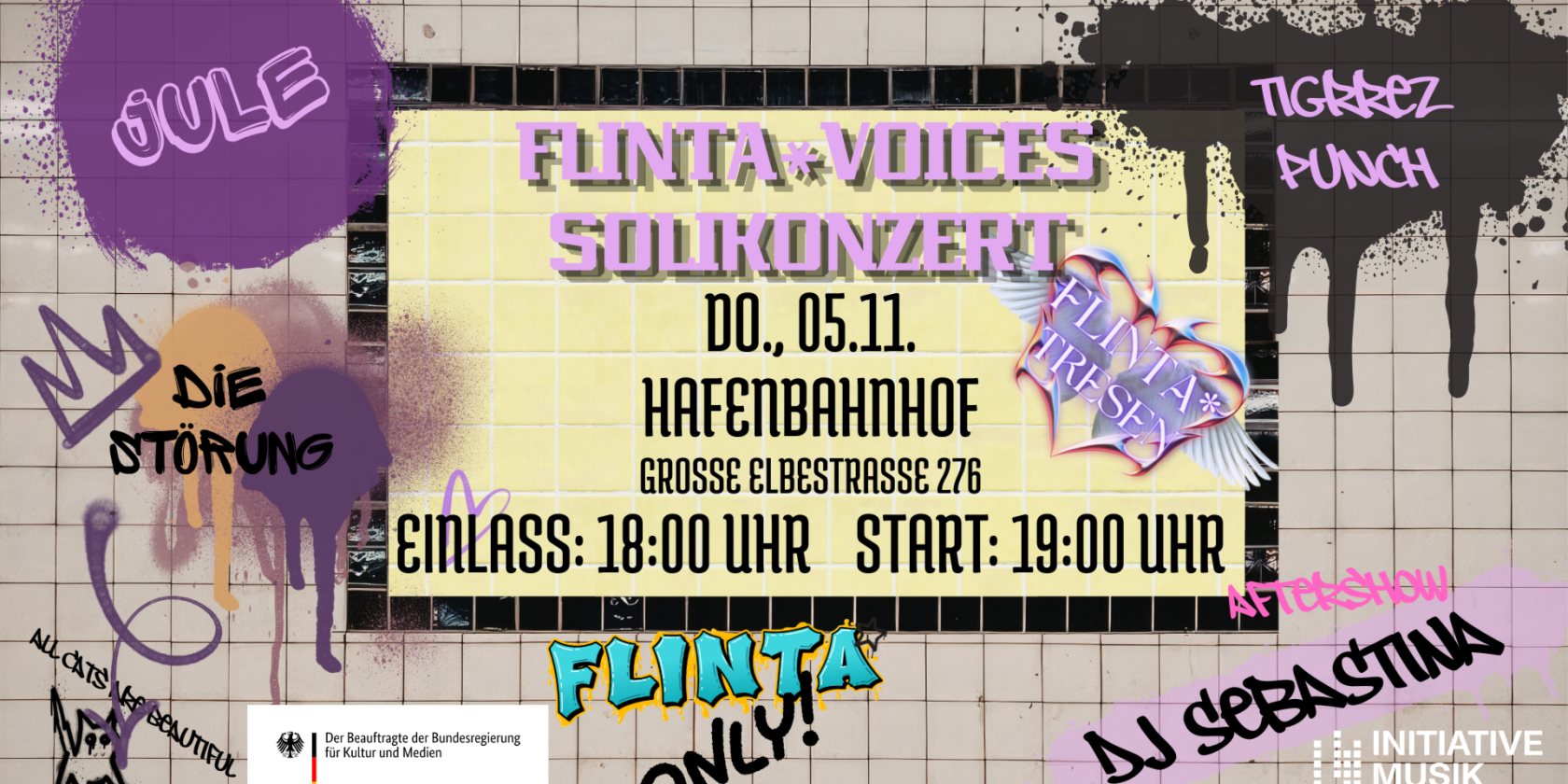 FlintaTresen_Live500 – Graffiti-Plakat für FLINTA* Voices Solikonzert, © Flinta* Tresen FlintaTresen_Live500 – Graffiti-Plakat für FLINTA* Voices Solikonzert, © Flinta* Tresen