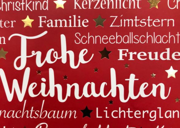 Begriffe, die mit Weihnachten zu tun haben, abgedruckt auf einer Postkarte, © Carmen Mühlhause Begriffe, die mit Weihnachten zu tun haben, abgedruckt auf einer Postkarte, © Carmen Mühlhause