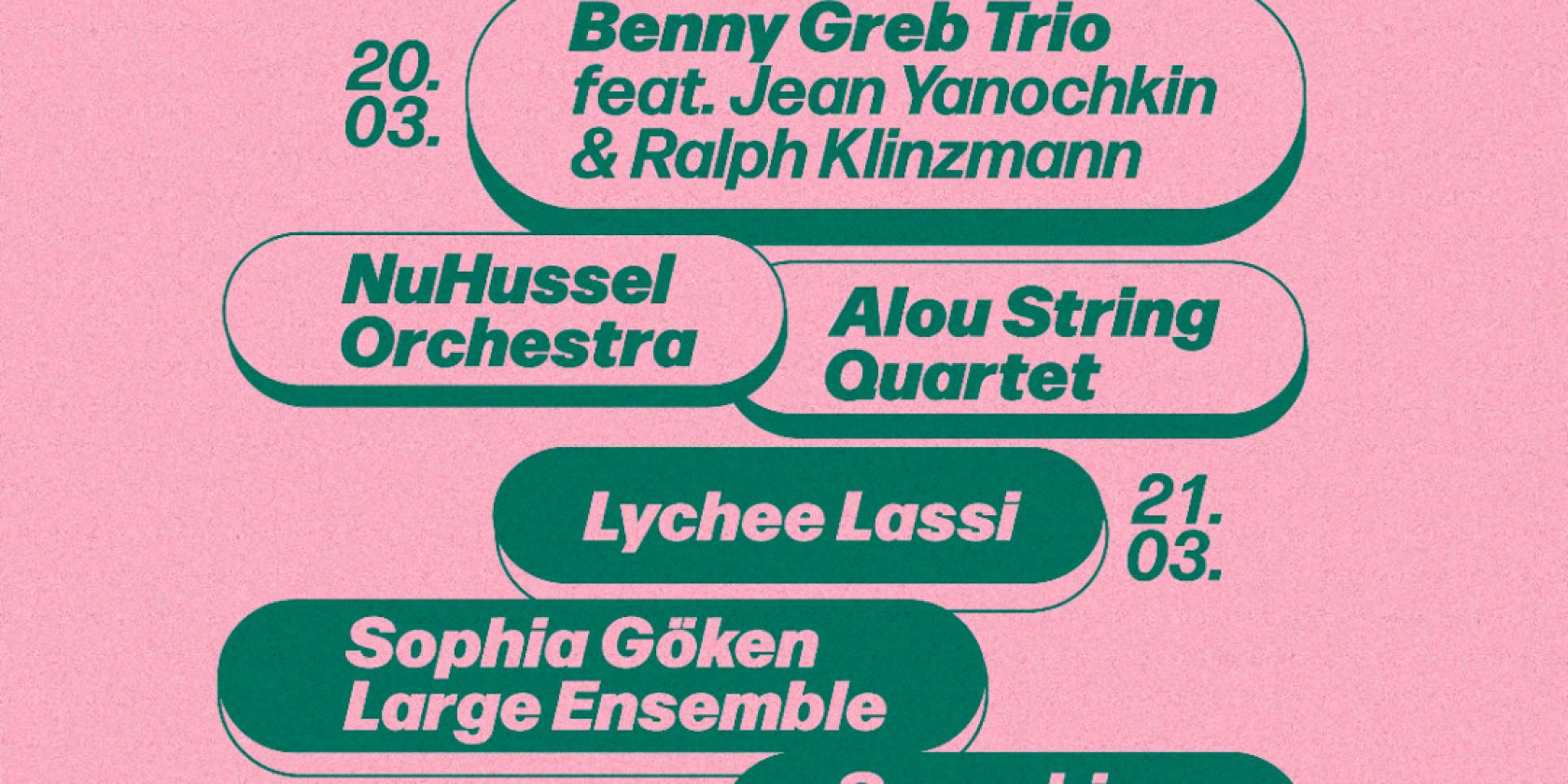 URBAN JAZZ FESTIVAL 2025 - 2-TAGES-KOMBITICKET (FR 20.03. + SA 21.03.) w/ BENNY GREB TRIO FEAT. JEAN YANOCHKIN & RALPH KLINZMANN | NUHUSSEL ORCHESTRA | ALOU STRING QUARTET | LYCHEE LASSI | SOPHIA G&Ouml;KEN LARGE ENSEMBLE | SEARCHING FOR HOME, &copy; Birdland Hamburg