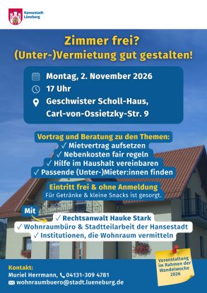 Zimmer frei? (Unter-)Vermietung gut gestalten!, &copy; Hansestadt L&uuml;neburg