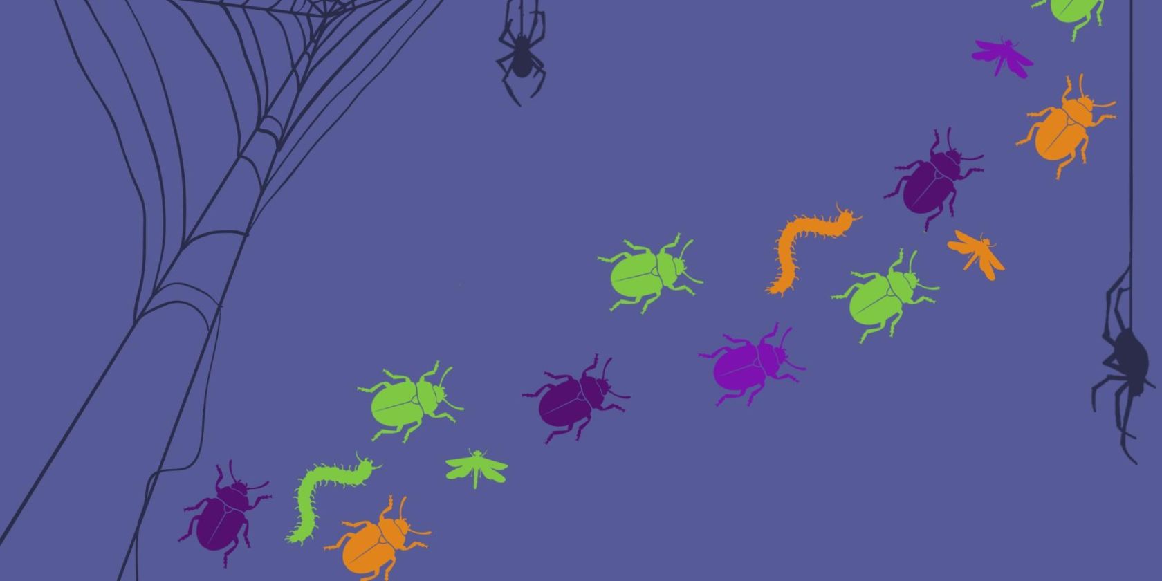 Colorful beetles and caterpillars crawl across the picture, &copy; Fledermaus-Zentrum GmbH