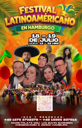 img-20260607-wa0013, &copy; Festival Latinoamericano Hamburg 2026 18. & 19. Juli | Bert-Kaempfert-Platz, Barmbek Erlebe zwei unvergessliche Tage voller Musik, Kultur und Lebensfreude mitten in Hamburg! Das Festival Latinoamericano verwandelt den Bert-Kaempfert-Platz in Barmbek in ein farbenpr&auml;chtiges Fest der Begegnung &ndash; mit traditionellen Folkloregruppen, mitrei&szlig;enden Orchestern und einem Programm, das den ganzen Tag &uuml;ber begeistert. Freut euch auf Live-Auftritte von traditionellen Tanzgruppen aus Lateinamerika, die die B&uuml;hne mit Rhythmus und Leidenschaft zum Leben erwecken. An unserer Riesenleinwand k&ouml;nnt ihr gemeinsam das Finale verfolgen &ndash; ein unvergessliches Erlebnis f&uuml;r die ganze Familie! Und nat&uuml;rlich darf das kulinarische Abenteuer nicht fehlen: Entdeckt die Vielfalt der lateinamerikanischen, afrikanischen und deutschen Gastronomie &ndash; von w&uuml;rzigen Asados &uuml;ber exotische Spezialit&auml;ten bis hin zu regionalen K&ouml;stlichkeiten. F&uuml;r jeden Geschmack ist etwas dabei! Kommt vorbei, feiert mit uns und lasst euch von der Energie und W&auml;rme dieses einzigartigen Festivals mitrei&szlig;en. Eintritt frei &ndash; f&uuml;r alle!