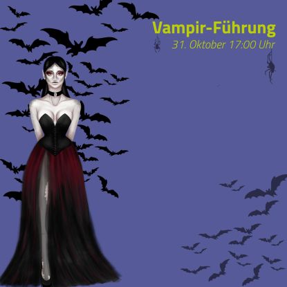A vampire stands in front of a swarm of bats, &copy; Fledermaus-Zentrum GmbH