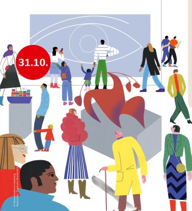 see for free: Live-Speaker, © #seeforfree25_Teaser, Ein grahisches Bild mit Museumsbesuchern jeden Alters