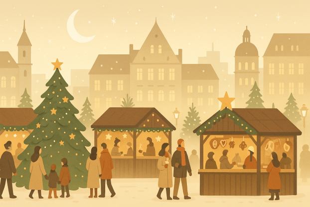 Weihnachtlicher Marktplatz bei Dämmerung, © Hamburg Tourismus GmbH