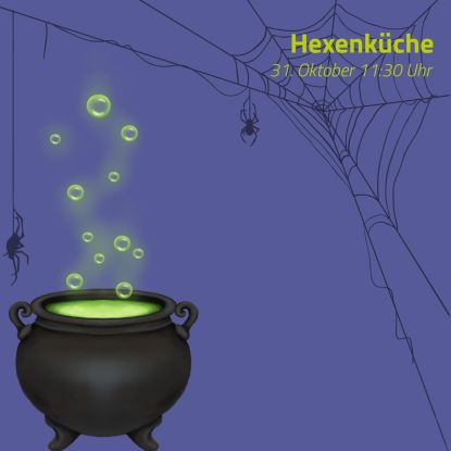 a bubbling cauldron beneath a spiderweb, &copy; Fledermaus-Zentrum GmbH