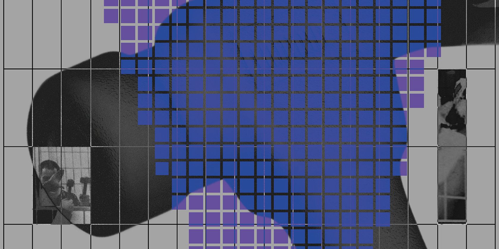 Key visual for the exhibition &ldquo;Hammerschlag&rdquo; by Simon Schultz. The graphic depicts a hammer covered in blue patches of color., &copy; Simon Schultz