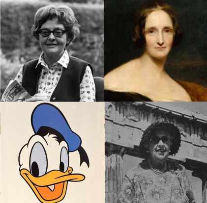 &bdquo;Von Enten, M&ouml;rdern und Monstern&ldquo; - Vortr&auml;ge zum Welttag des Buches 2026, &copy; Erika Fuchs (Bildquelle: Deutschlandfunk)/ Mary Shelley, 1840 Gem&auml;lde von R. Rothwell/ Foto: ELB, Donald Duck, Original OHM/A. Christie visits the Acropolis, 1958 (National Media Museum), Thomas Gr&uuml;nberg