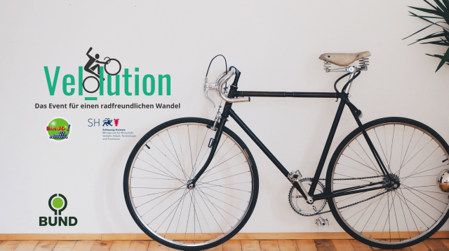 Das Fahrrad steht im Mittelpunkt der Veranstaltungsreihe "Velolution", dessen Logo auf dem Bild deutlich zu erkennen ist. Die Logos des Wirtschaftsministeriums und von Bingo! Die Umweltlotterie, die das Projekt gefördert haben können im unteren Teil des Bildes eingesehen werden. Das BUND-Logo ist im untersten Teil zu sehen., © CC0