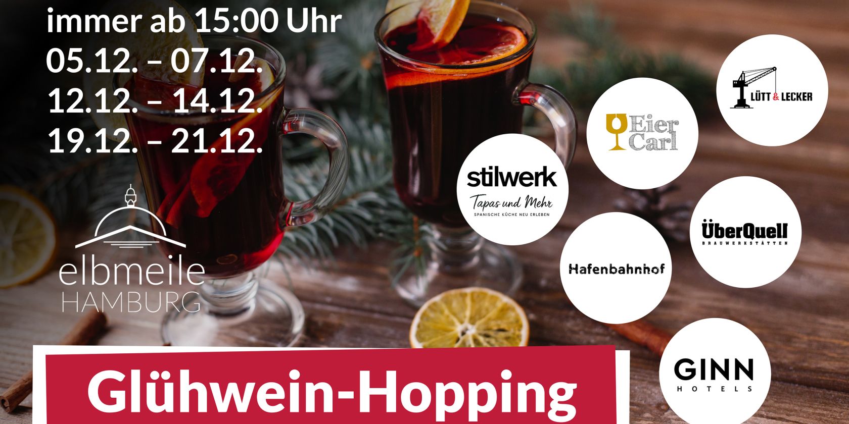 Gl&uuml;hwein-Hopping auf der elbmeile, &copy; elbmeile Hamburg e.V.