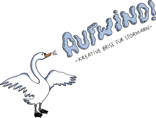 Schwan mit Schriftzug "Aufwind! - Kreative Brise f&uuml;r Stormarn", &copy; Grafik: Amrei Fiedler (c) Stabsbereich Kultur