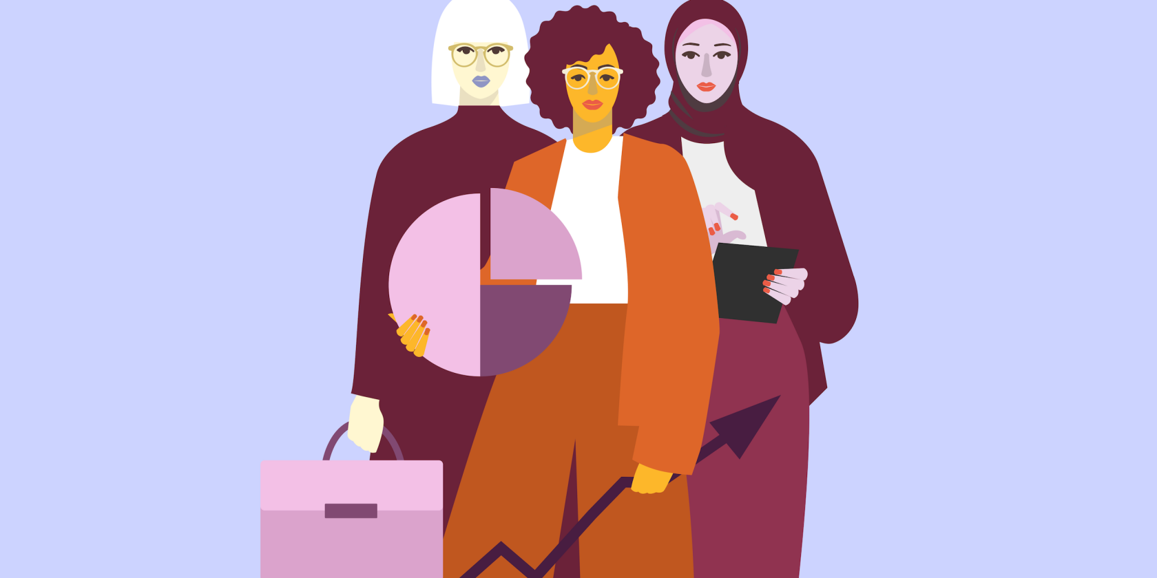 Grafik mit drei Frauen und einem symbolischen Kuchendiagram, &copy; Grafik: Basics09