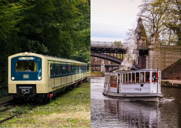 Museumszug 472 062 und Alsterdampfer St. Georg, &copy; Historische S-Bahn Hamburg e.V. (Fotografen: Marcel Auktun & Manuel Schwarz)