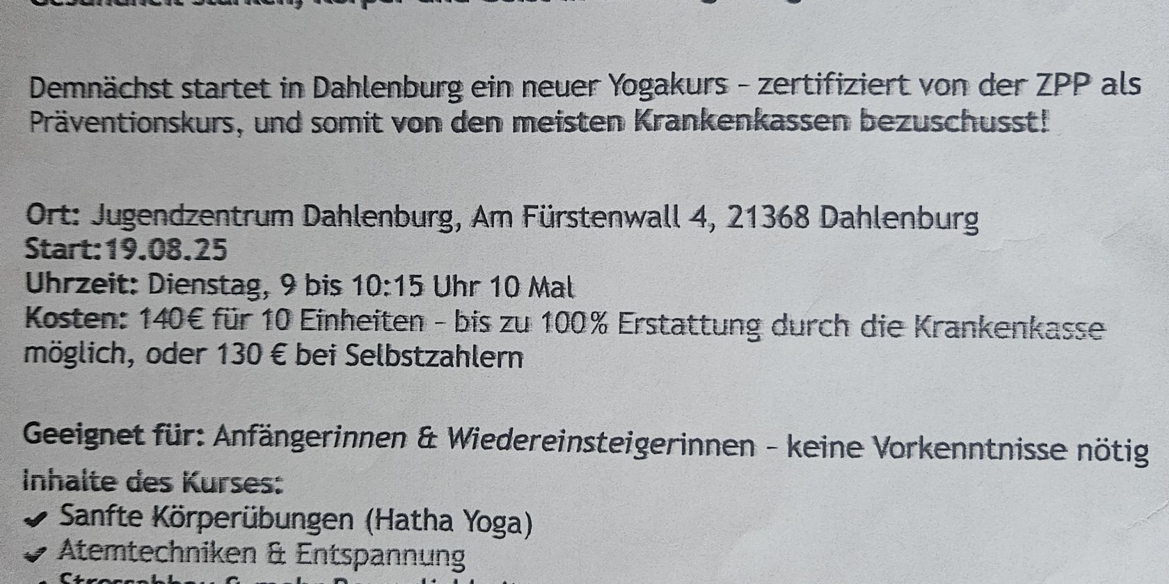 Yogakurs Dahlenburg, © Donata