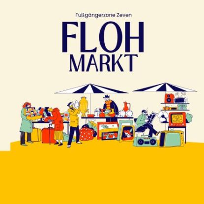 Blue and Beige Illustrative Flea Market Flyer (444 x 444 px), © Canva