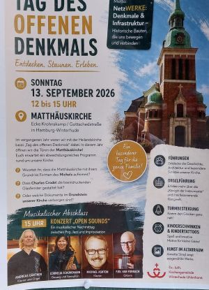 Plakat zum Tag des offenen Denkmals am 13.09. 2026, &copy; Ev.-luth. Kirchengemeinde Winterhude-Uhlenhorst