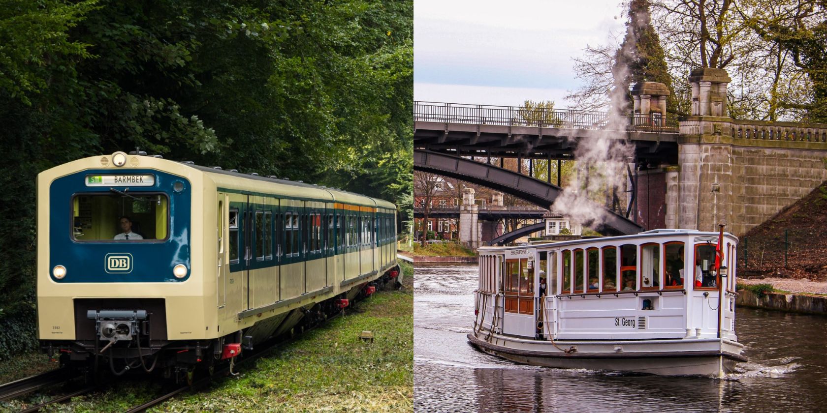 Museumszug 472 062 und Alsterdampfer St. Georg, &copy; Historische S-Bahn Hamburg e.V. (Fotografen: Marcel Auktun & Manuel Schwarz)
