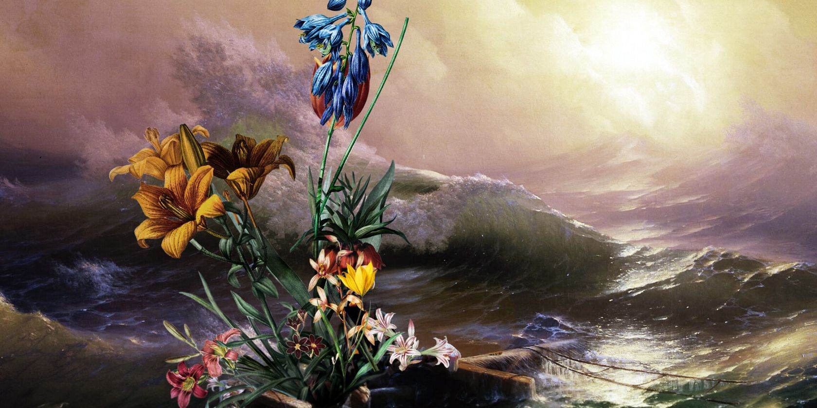 Various flowers float on a piece of wood in stormy water., &copy; Barbara Schmidt Rohr, Jens Hasenberg