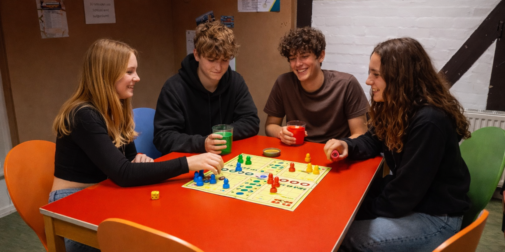 Jugendliche spielen Mensch-&Auml;rgere-Dich-Nicht, &copy; Nils Bosecke, teilweise KI generiert