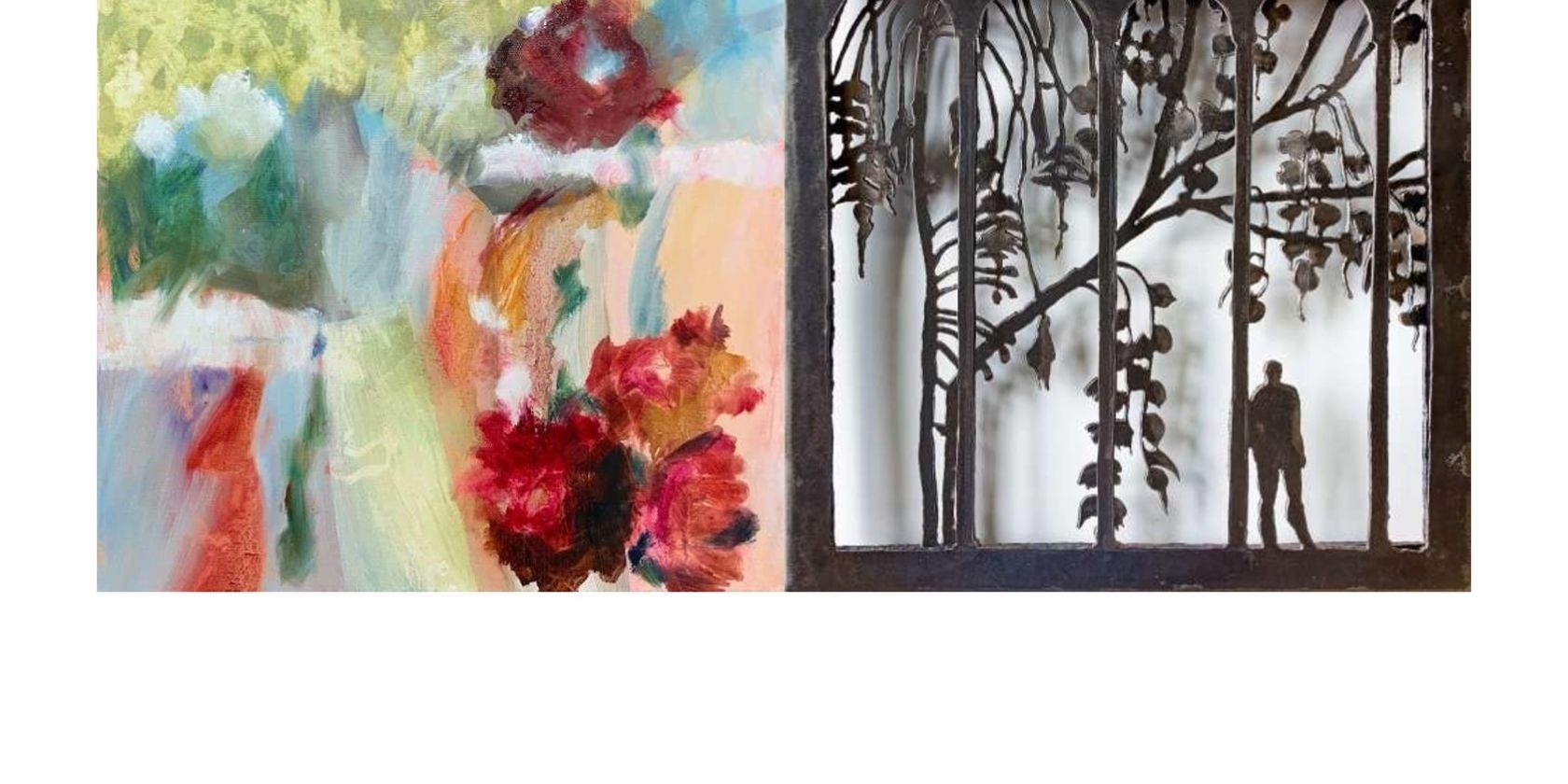 Irene Heller-Janton: Garten V (&Ouml;l auf Leinwand)- Isabel Lange: Voller Wunde (Eisen), &copy; Heller-Janton/Lange