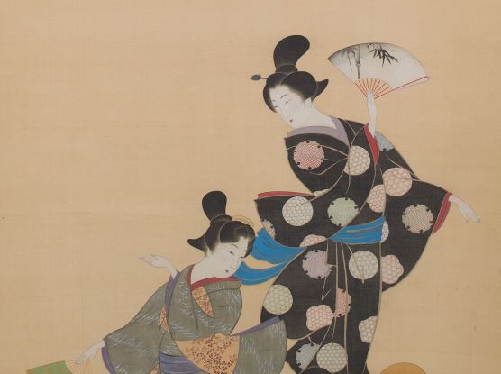 MK&G_InspirationJapan_SlgWalterGebhard_SuzukiKiitsu_T&auml;nzerinnen_Detail_FotoTobiasEckmann, &copy; Suzuki Kiitsu, T&auml;nzerinnen (Detail), Japan, 1. H. 19. Jh., H&auml;ngerolle, MK&G, Erworben mit Mitteln der Campe&rsquo;schen Historischen Kunststiftung aus der Sammlung Walter Gebhard, Foto: MK&G/Tobias Eckmann